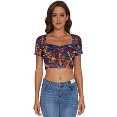 Flower Retro Funky Psychedelic Short Sleeve Square Neckline Crop Top  by Ndabl3x