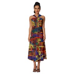 Hexagon Honeycomb Pattern Design Sleeveless Cross Front Cocktail Midi Chiffon Dress by Ndabl3x