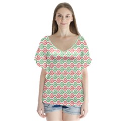 Mosaic Hexagon Honeycomb V-neck Flutter Sleeve Top by Ndabl3x