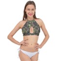 Birds Pattern Colorful Cross Front Halter Bikini Top View1