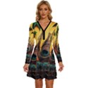 Peacock Feather Native Long Sleeve Deep V Mini Dress  View1