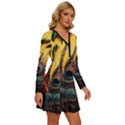 Peacock Feather Native Long Sleeve Deep V Mini Dress  View3