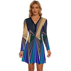 Leaves Plant Foliage Green Long Sleeve Deep V Mini Dress  by Cemarart