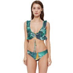 Double Exposure Flower Low Cut Ruffle Edge Bikini Set by Cemarart