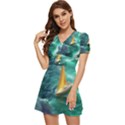 Mountains Sunset Landscape Nature V-Neck High Waist Chiffon Mini Dress View2