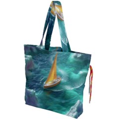 Dolphin Sea Ocean Drawstring Tote Bag by Cemarart