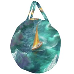 Silk Waves Abstract Giant Round Zipper Tote by Cemarart