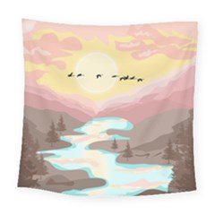 Mountain Birds River Sunset Nature Square Tapestry (large) by Cemarart