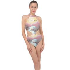 Mountain Birds River Sunset Nature Halter Side Cut Swimsuit by Cemarart