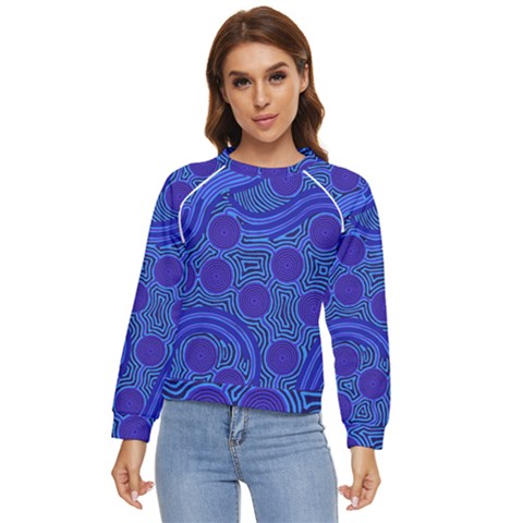 Authentic Aboriginal Art - Rivers Around Us Women s Long Sleeve Raglan T-shirt by hogartharts