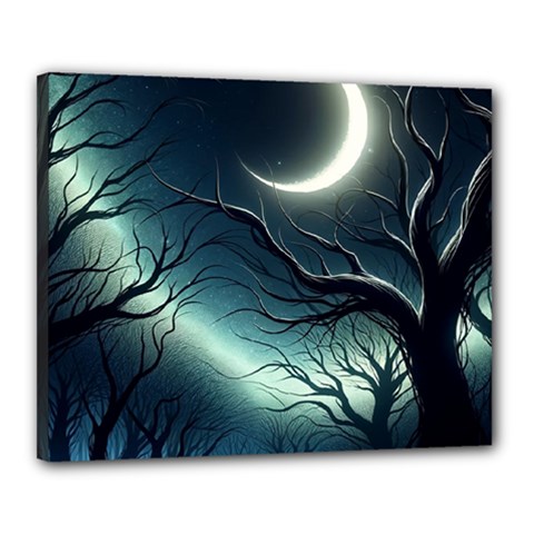 Moon Moonlit Forest Fantasy Midnight Canvas 20  X 16  (stretched) by Cemarart