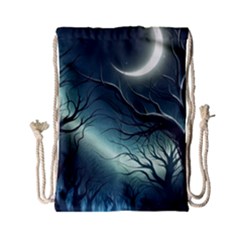 Moon Moonlit Forest Fantasy Midnight Drawstring Bag (small) by Cemarart