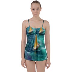 Seascape Boat Sailing Babydoll Tankini Set by Cemarart