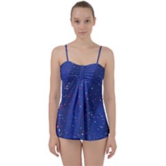 Texture Multicolour Ink Dip Flare Babydoll Tankini Set by Cemarart