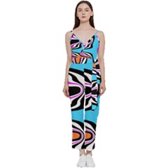 Liquid Warp Background Orange Blue V-neck Camisole Jumpsuit by Cemarart
