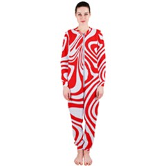 Red White Background Swirl Playful Onepiece Jumpsuit (ladies) by Cemarart
