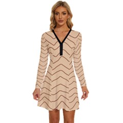 Background Wavy Zig Zag Lines Long Sleeve Deep V Mini Dress  by Cemarart