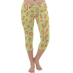 Pattern Leaves Print Background Capri Yoga Leggings by Cemarart