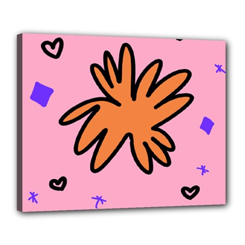 Doodle Flower Sparkles Orange Pink Canvas 20  X 16  (stretched) by Cemarart