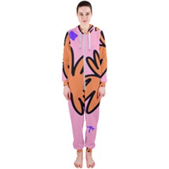 Doodle Flower Sparkles Orange Pink Hooded Jumpsuit (ladies) by Cemarart