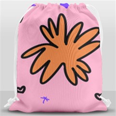 Doodle Flower Sparkles Orange Pink Drawstring Bag (large) by Cemarart