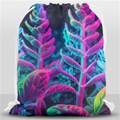 Spring Flower Neon Wallpaper Drawstring Bag (large) by Cemarart