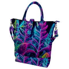Spring Flower Neon Wallpaper Buckle Top Tote Bag by Cemarart