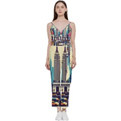 Skyscrapers City Usa V-neck Camisole Jumpsuit by Cemarart