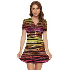 Rainbow Wood Digital Paper Pattern V-neck High Waist Chiffon Mini Dress by Cemarart