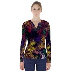 Abstract Painting Colorful V-neck Long Sleeve Top by Cemarart