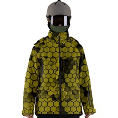 Yellow Hexagons 3d Art Honeycomb Hexagon Pattern Men s Zip Ski And Snowboard Waterproof Breathable Jacket by Cemarart