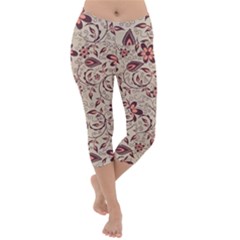Violet Floral Pattern Flowers Vintage Flora Patterns Lightweight Velour Capri Yoga Leggings by Cemarart