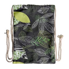 Leaves Floral Pattern Nature Drawstring Bag (large) by Cemarart