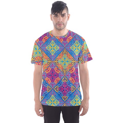 Colorful Flora Flora Kazakh Pattern Men s Sport Mesh T-shirt by Cemarart