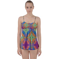 Colorful Flora Flora Kazakh Pattern Babydoll Tankini Set by Cemarart