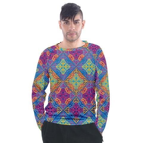Colorful Flora Flora Kazakh Pattern Men s Long Sleeve Raglan T-shirt by Cemarart