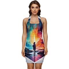 Starry Night Wanderlust: A Whimsical Adventure Sleeveless Wide Square Neckline Ruched Bodycon Dress by stine1
