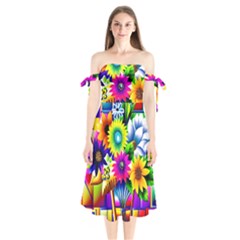 Flower Vase Flower Collage Pop Art Shoulder Tie Bardot Midi Dress by Bedest