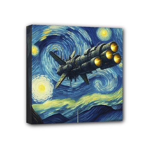 Spaceship Starry Night Van Gogh Painting Mini Canvas 4  X 4  (stretched) by Maspions