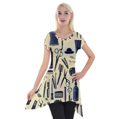 Elegant Hairdresser Pattern Cream Short Sleeve Side Drop Tunic by TetiBright