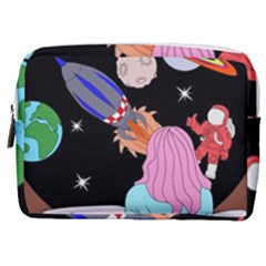 Girl Bed Space Planets Spaceship Rocket Astronaut Galaxy Universe Cosmos Woman Dream Imagination Bed Make Up Pouch (medium) by Maspions