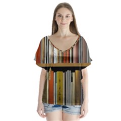 Book Nook Books Bookshelves Comfortable Cozy Literature Library Study Reading Reader Reading Nook Ro V-neck Flutter Sleeve Top by Maspions