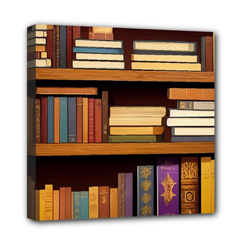 Book Nook Books Bookshelves Comfortable Cozy Literature Library Study Reading Room Fiction Entertain Mini Canvas 8  X 8  (stretched) by Maspions
