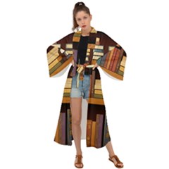Book Nook Books Bookshelves Comfortable Cozy Literature Library Study Reading Room Fiction Entertain Maxi Kimono by Maspions