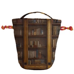 Books Book Shelf Shelves Knowledge Book Cover Gothic Old Ornate Library Drawstring Bucket Bag by Maspions