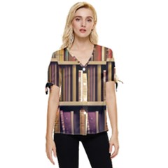 Books Bookshelves Office Fantasy Background Artwork Book Cover Apothecary Book Nook Literature Libra Bow Sleeve Button Up Top by Grandong