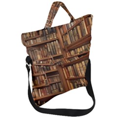 Room Interior Library Books Bookshelves Reading Literature Study Fiction Old Manor Book Nook Reading Fold Over Handle Tote Bag by Grandong
