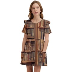 Room Interior Library Books Bookshelves Reading Literature Study Fiction Old Manor Book Nook Reading Kids  Frilly Sleeves Pocket Dress by Grandong