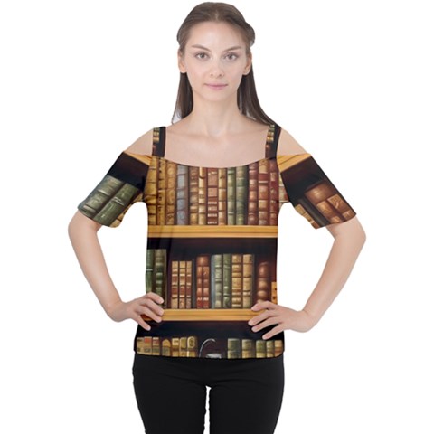 Room Interior Library Books Bookshelves Reading Literature Study Fiction Old Manor Book Nook Reading Cutout Shoulder T-shirt by Grandong