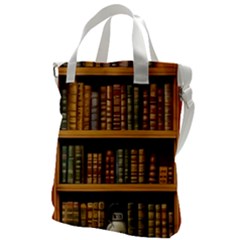 Room Interior Library Books Bookshelves Reading Literature Study Fiction Old Manor Book Nook Reading Canvas Messenger Bag by Grandong